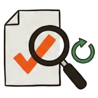 A magnifying glass over a paper with a check mark